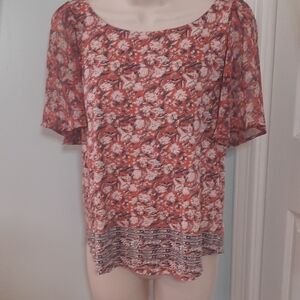 Lucky Brand Red Flower Top sz Small